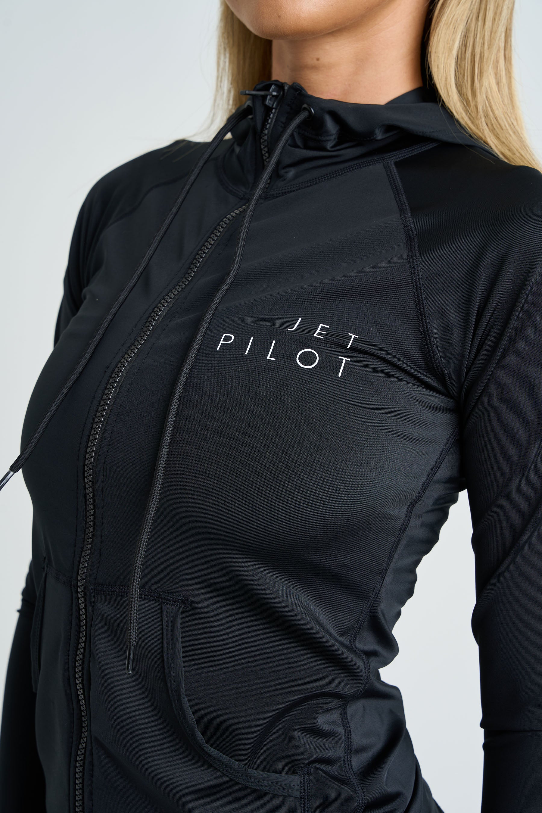 Jetpilot Corp Ladies Long Sleve Hooded Rashie - Black - Image 4