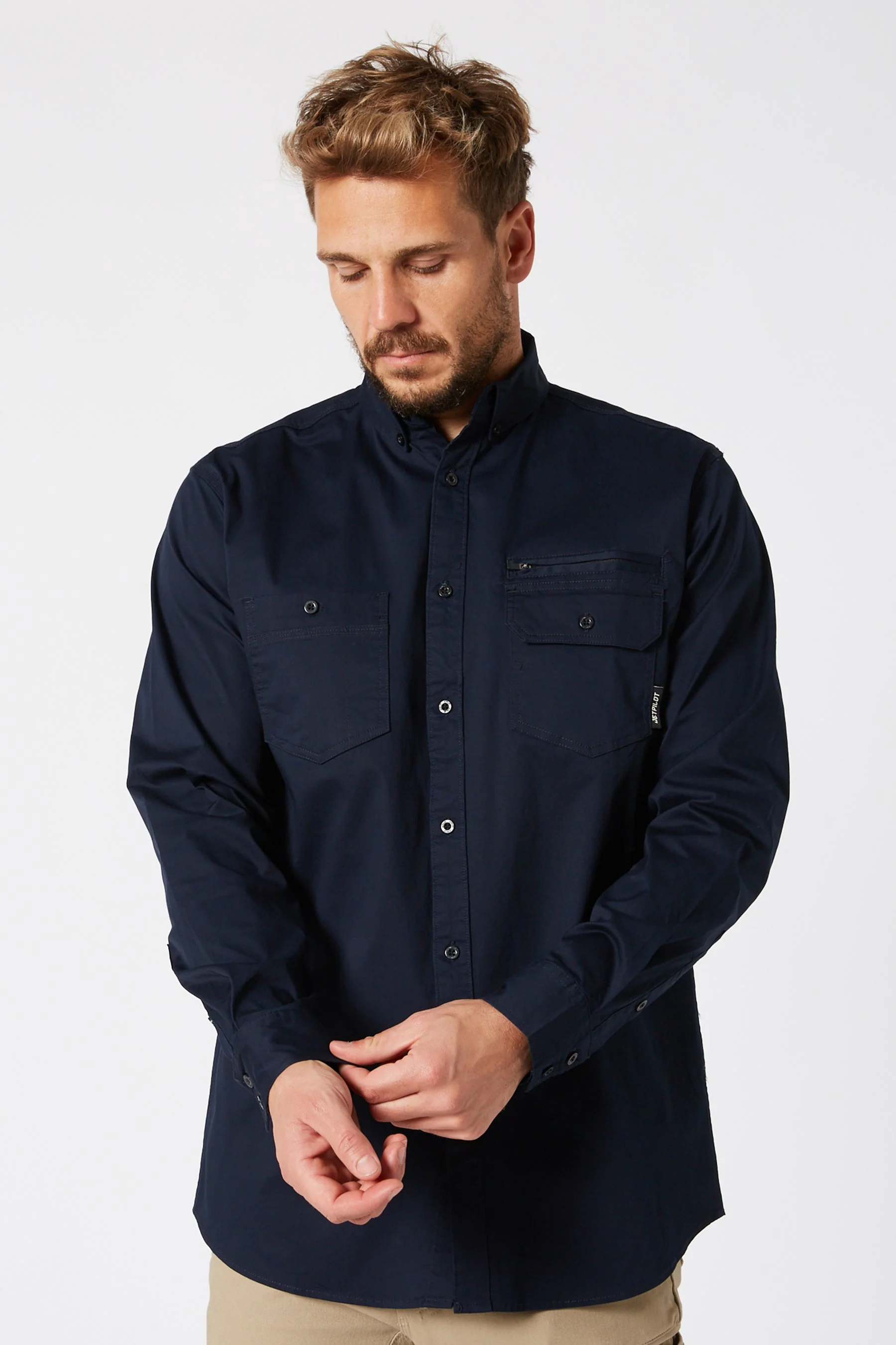 Jetpilot Fueled Long Sleeve Shirt - Navy