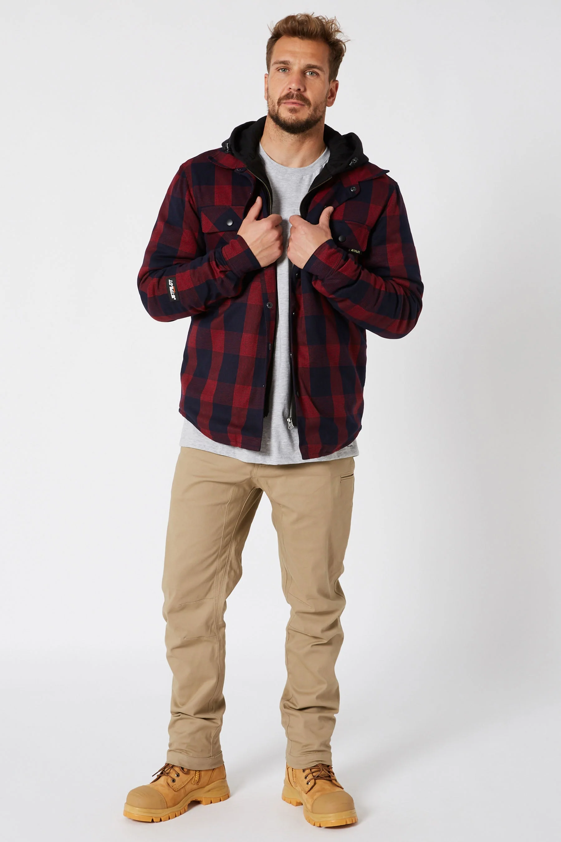 Jetpilot Quilted Mens Flannel Jacket - Red - Image 3