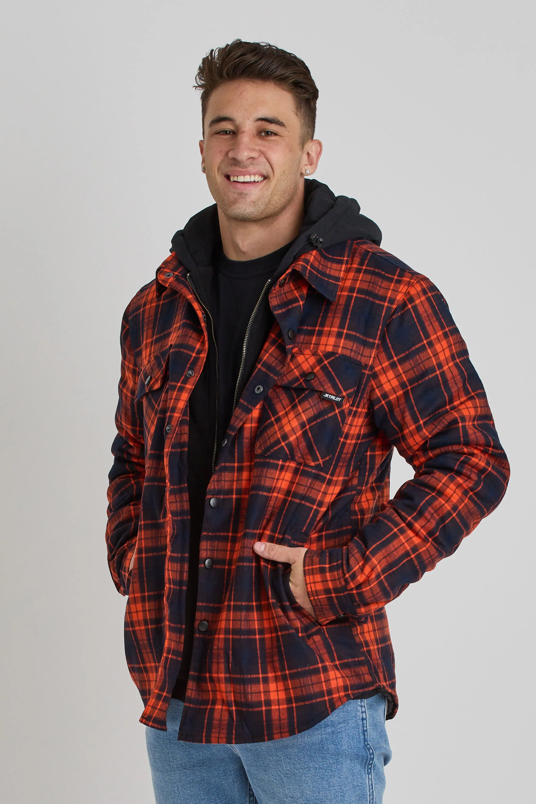 Jetpilot Quilted Mens Flannel Jacket - Orange - Image 4