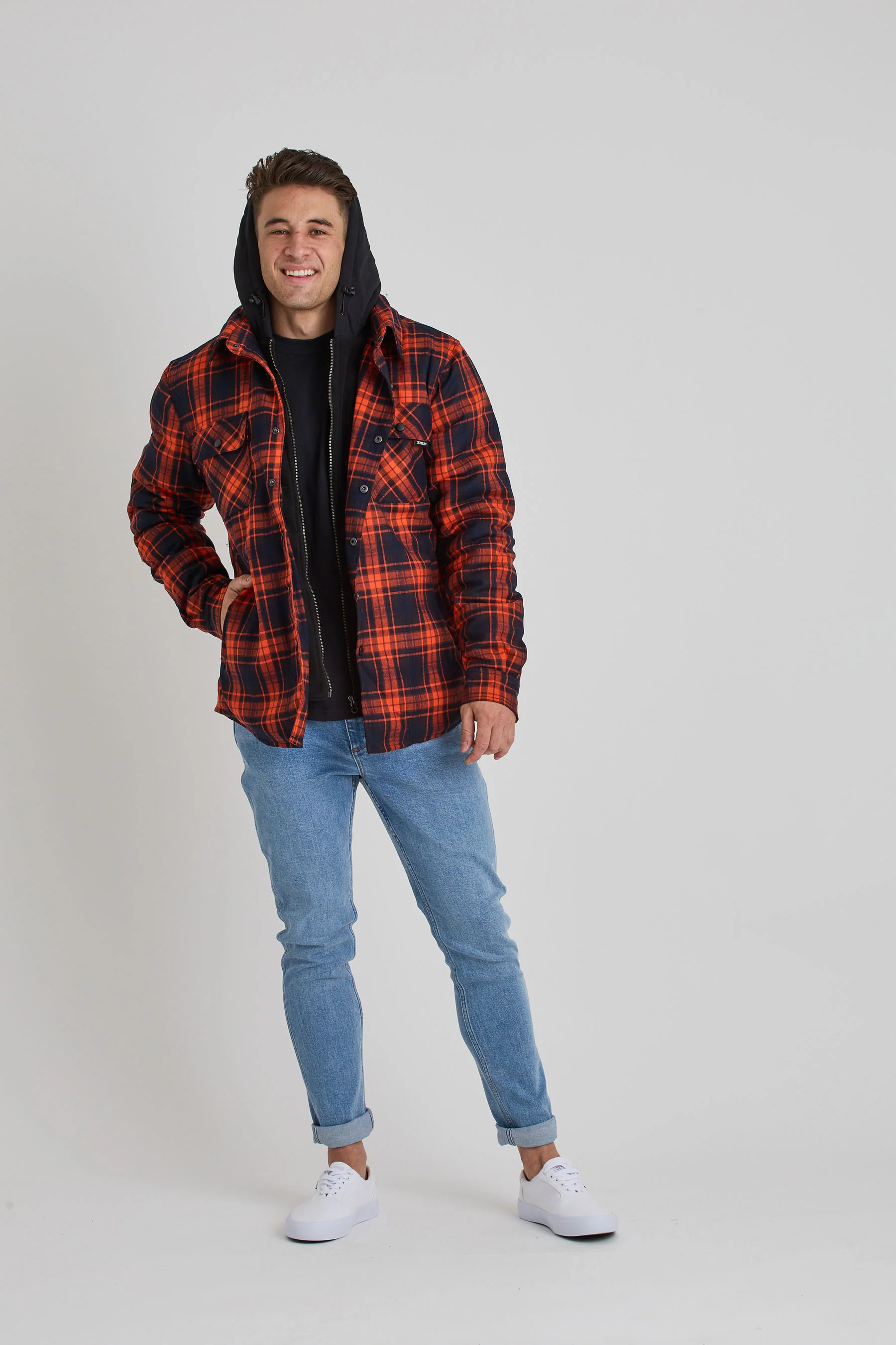 Jetpilot Quilted Mens Flannel Jacket - Orange - Image 5