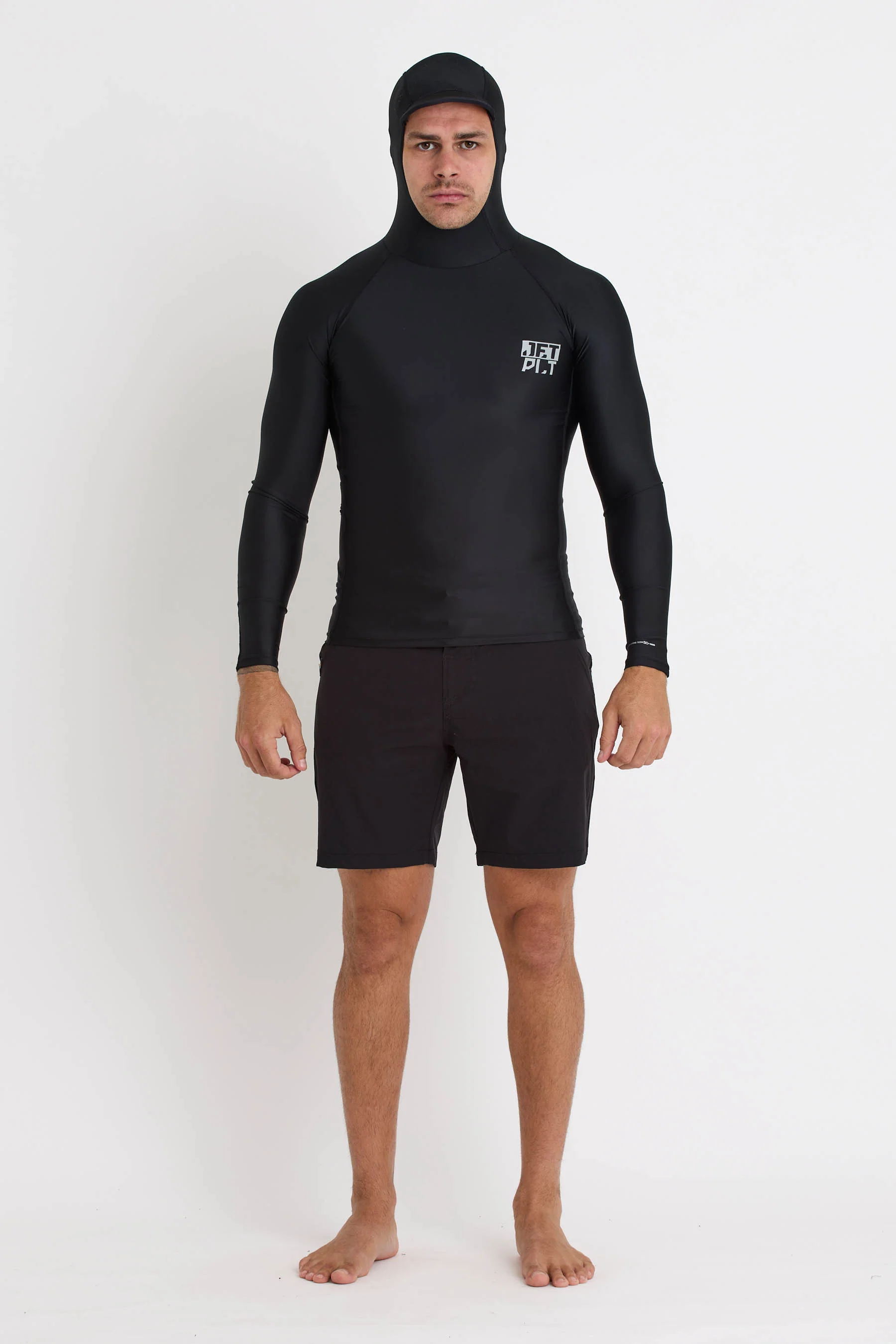 Jetpilot Venture Mens Hooded LS Rashie - Black - Image 3