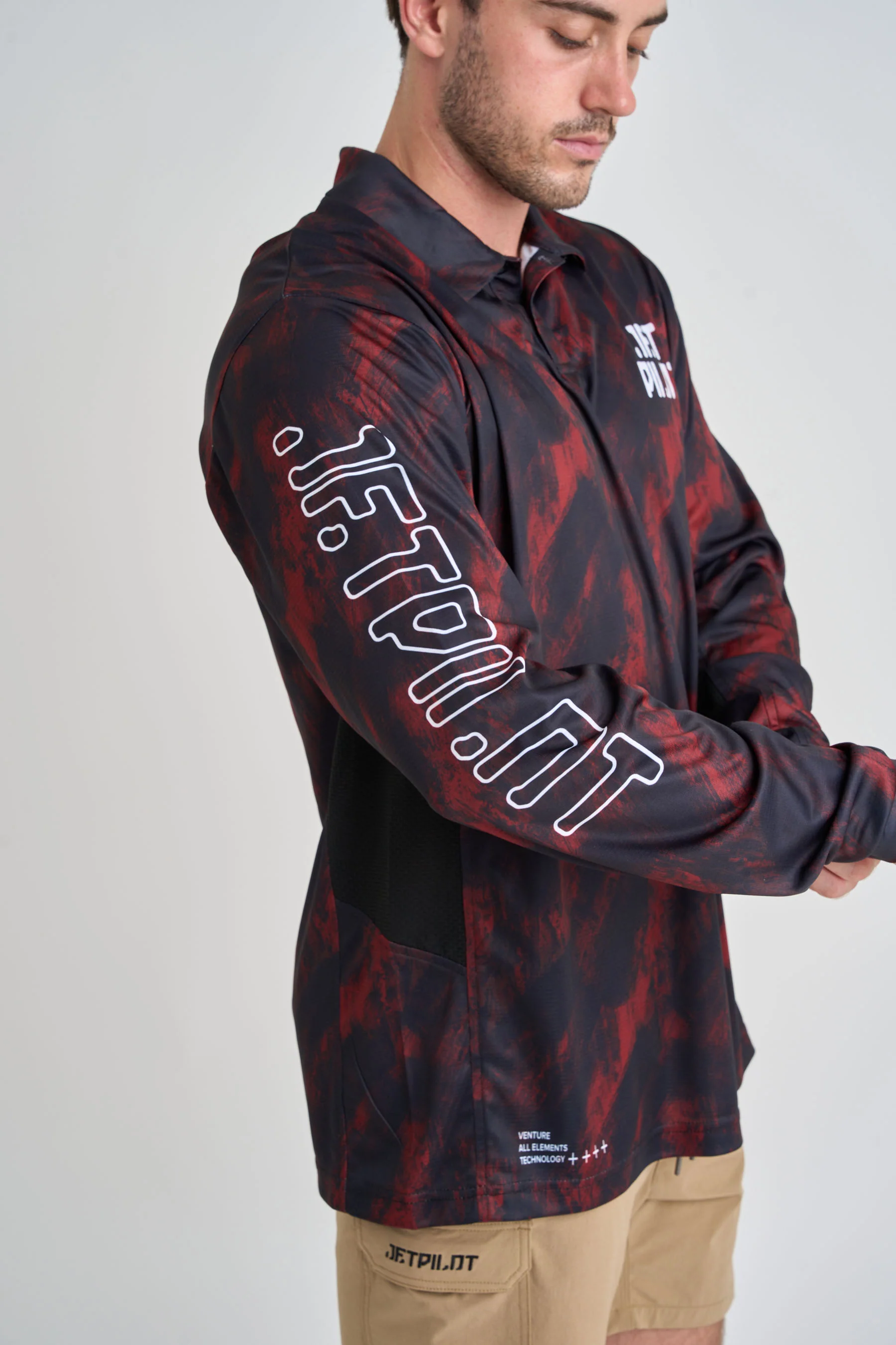 Jetpilot Venture Long Sleeve Fishing Polo - Red - Image 6