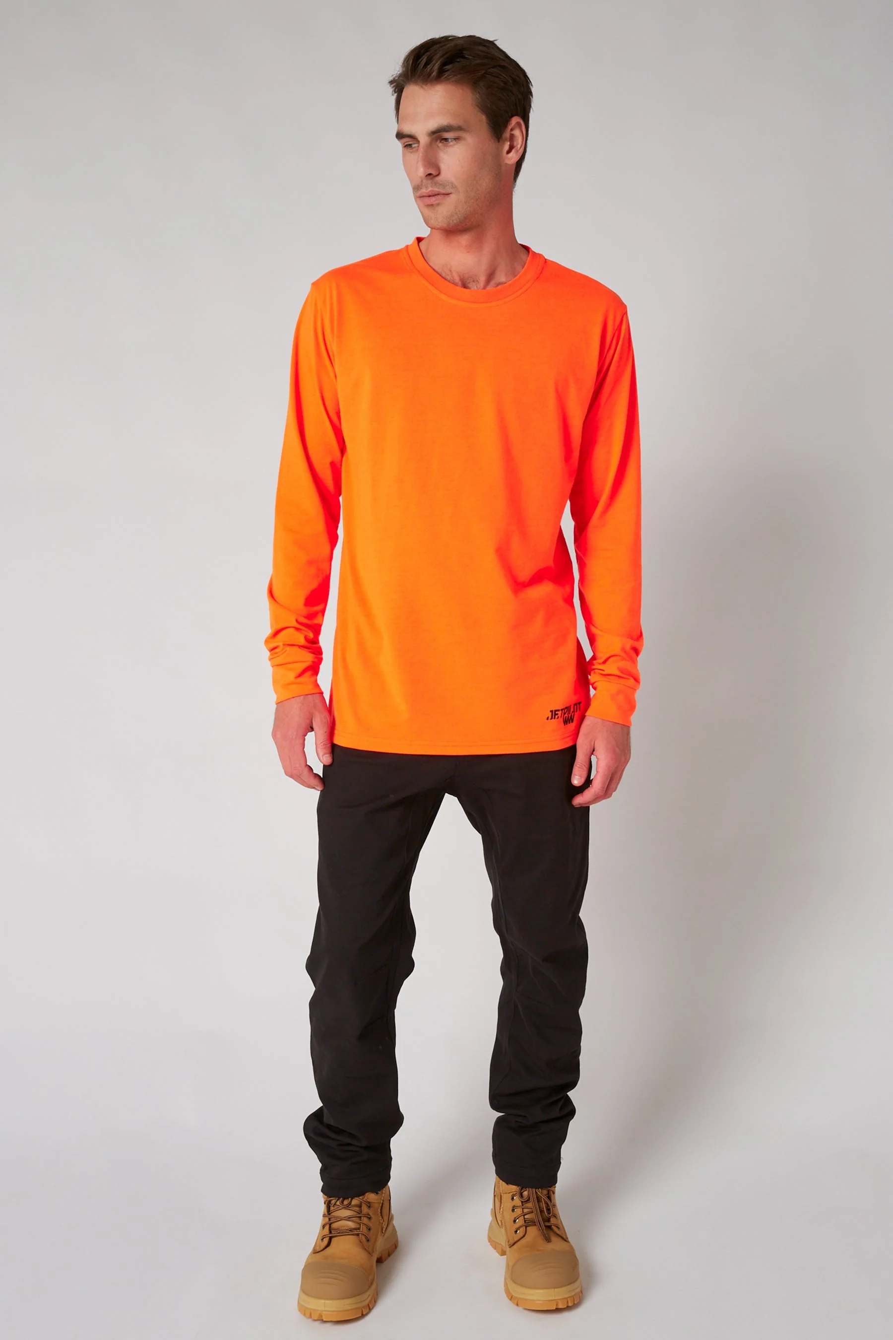 Low Hit Mens L/S Tee - Hi Vis Orange - Image 5