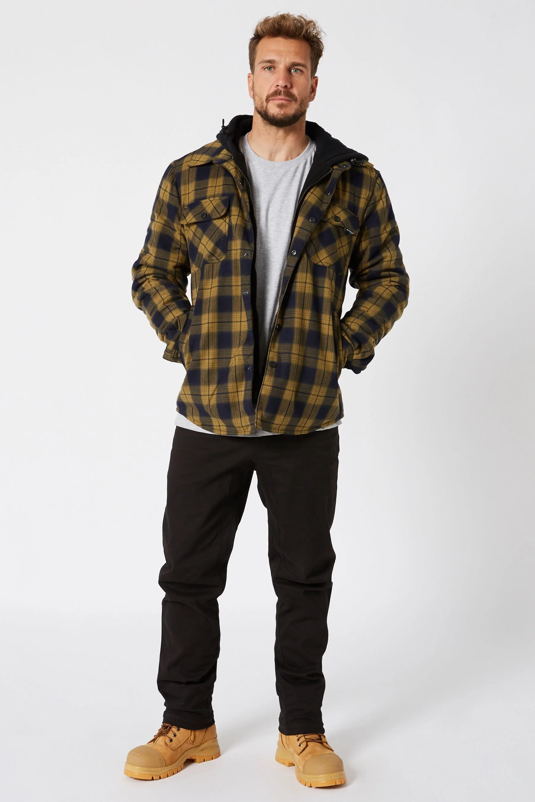 Quilted Flannel Jacket - Mustard - Image 7