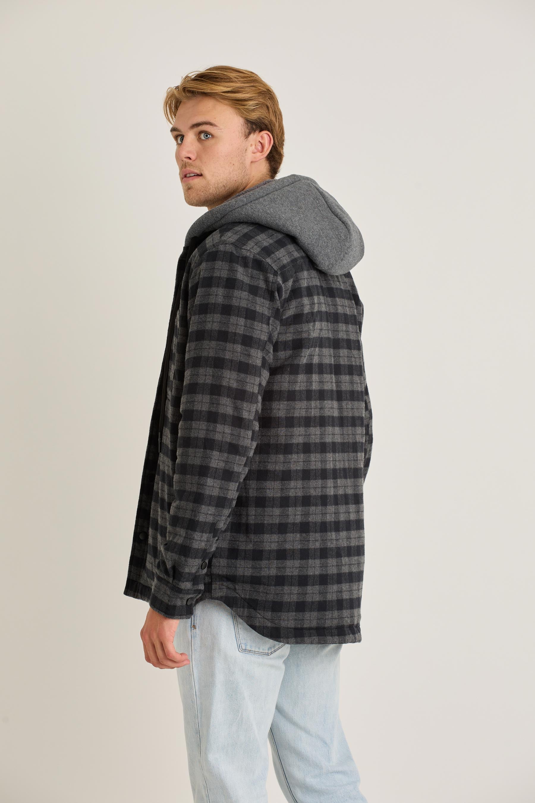 Quilted Sherpa Mens Jacket - Black - Image 5