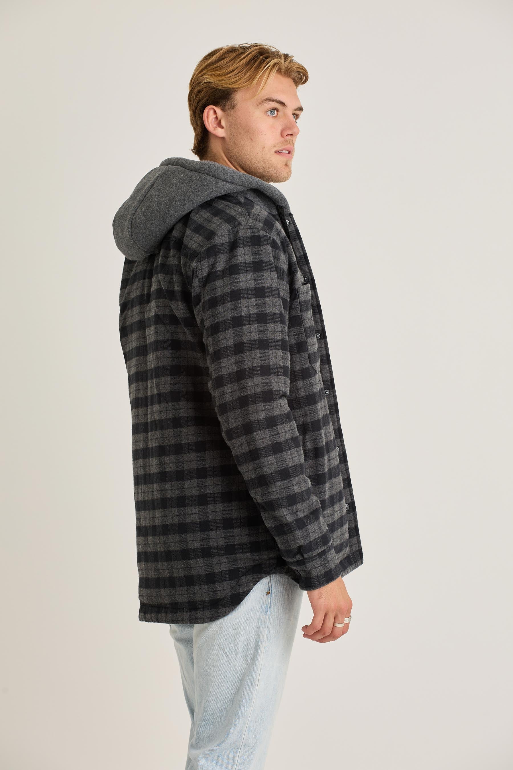 Quilted Sherpa Mens Jacket - Black - Image 7