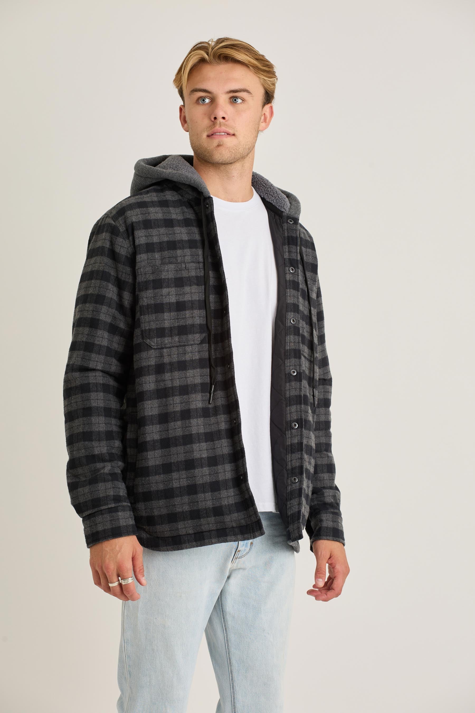 Quilted Sherpa Mens Jacket - Black - Image 8