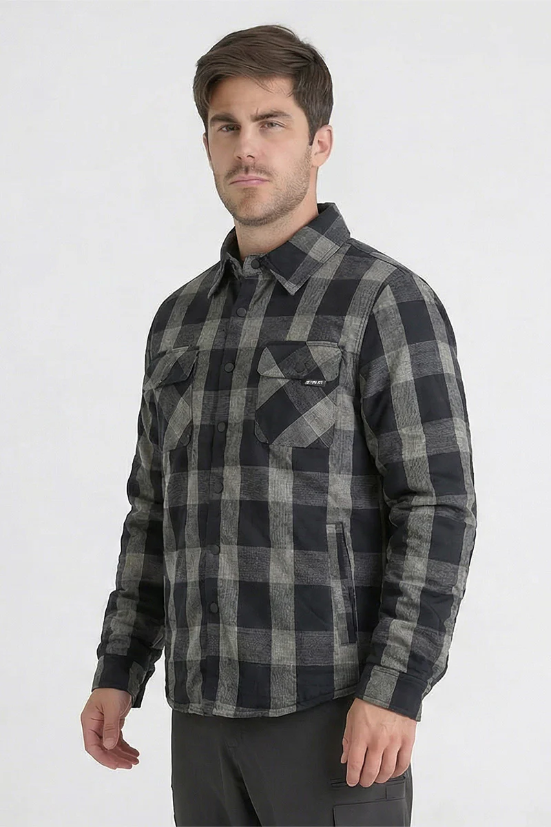 Layered Quilted Flannel Jacket - Black
