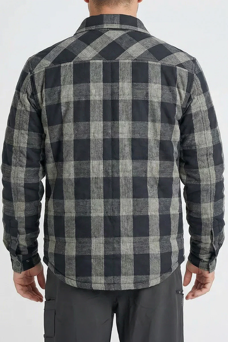 Layered Quilted Flannel Jacket - Black - Image 2