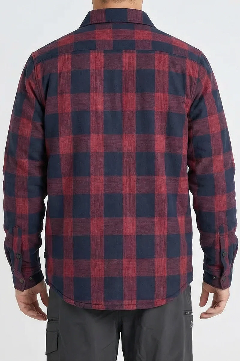 Layered Quilted Flannel Jacket - Red - Image 2
