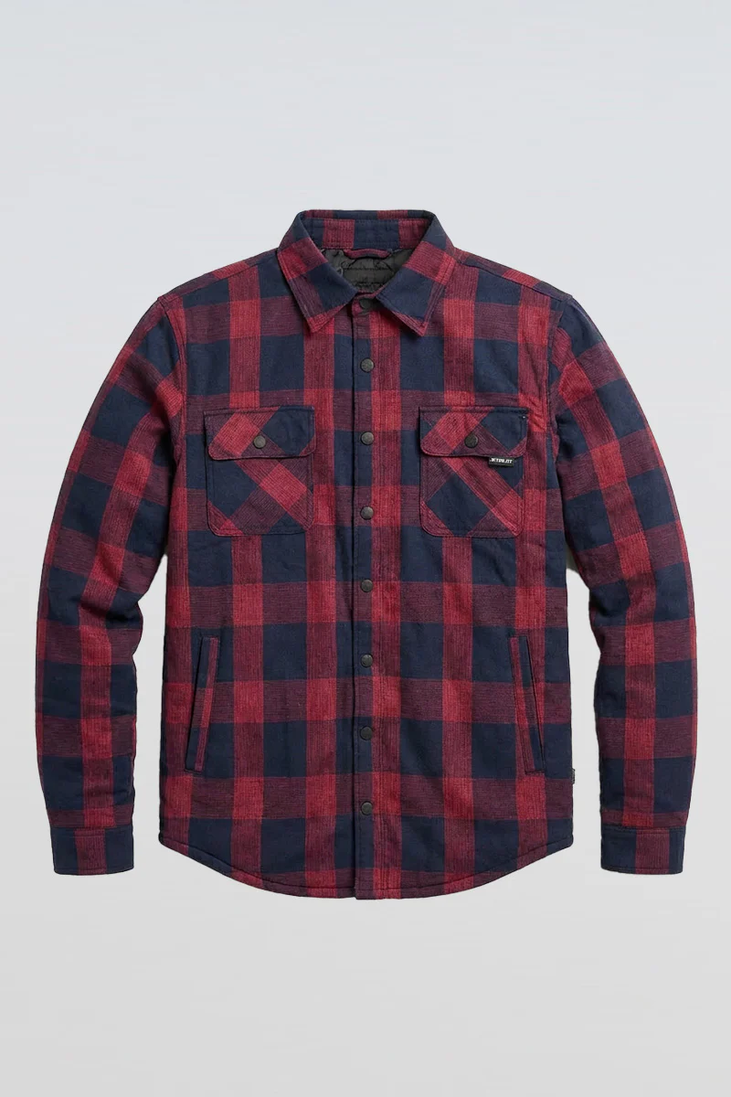 Layered Quilted Flannel Jacket - Red - Image 3