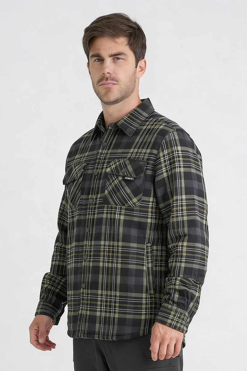 Layered Quilted Flannel Jacket - Grey