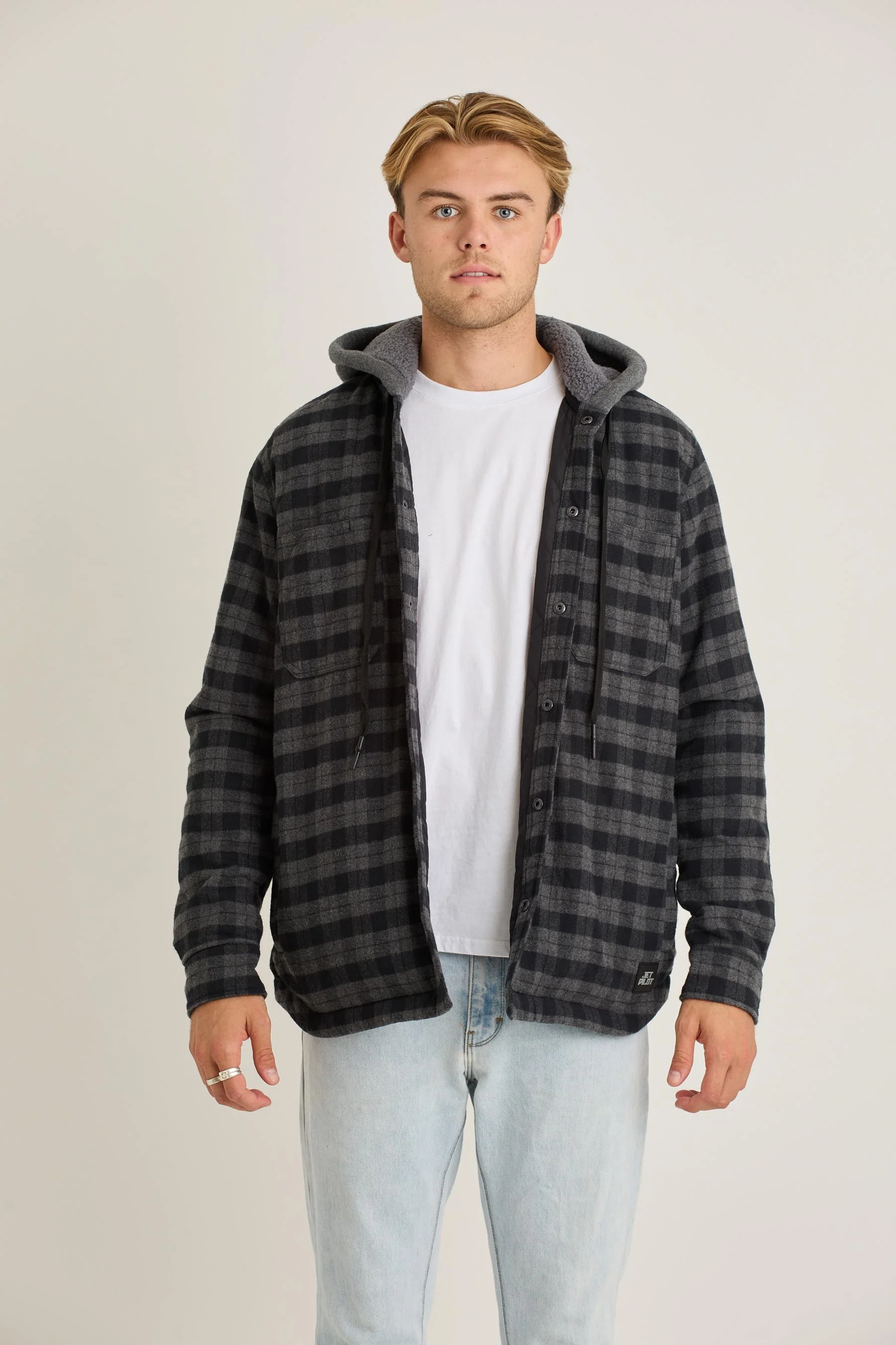 Jetpilot Quilted Sherpa Mens Jacket - Black - Image 3