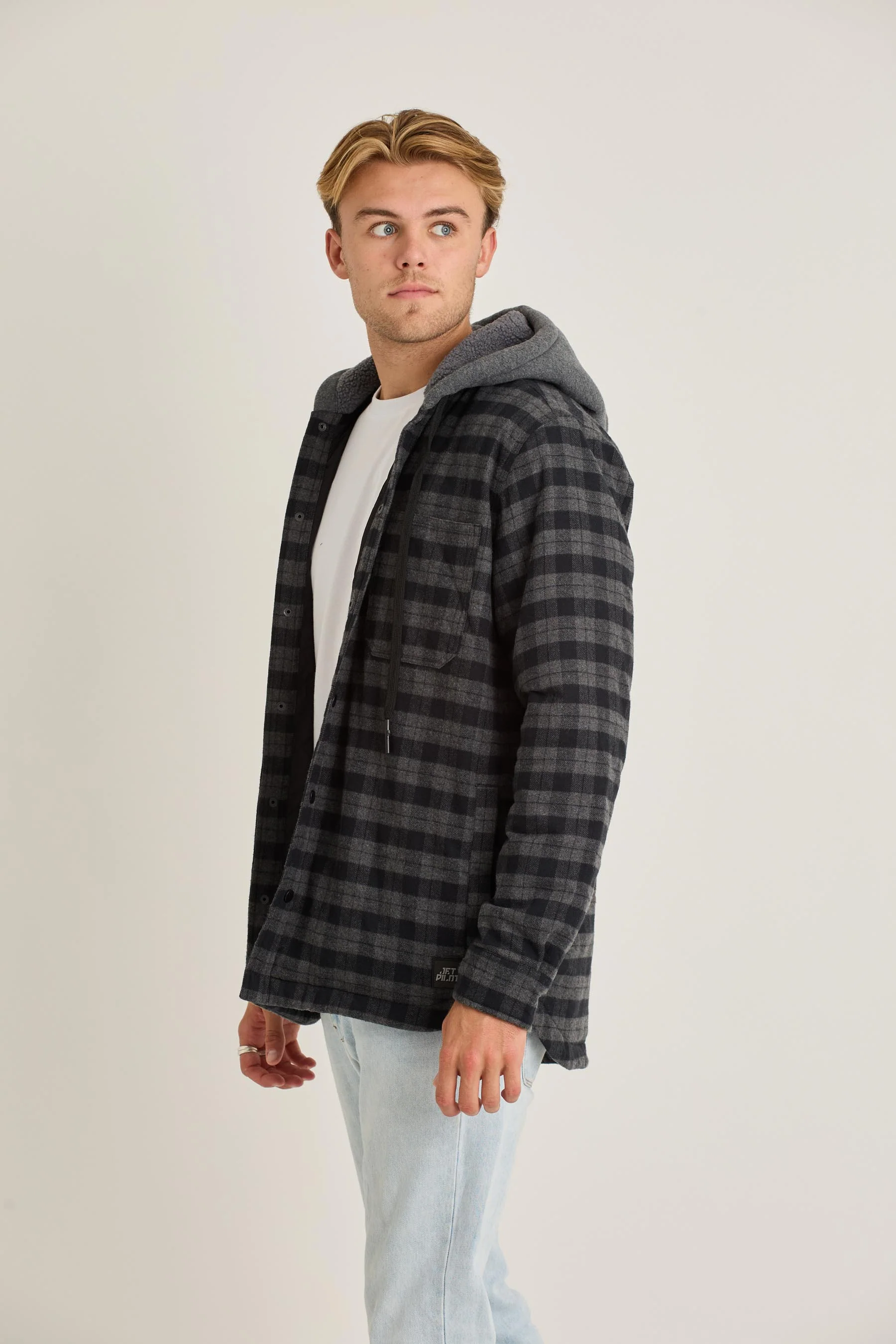 Jetpilot Quilted Sherpa Mens Jacket - Black - Image 4