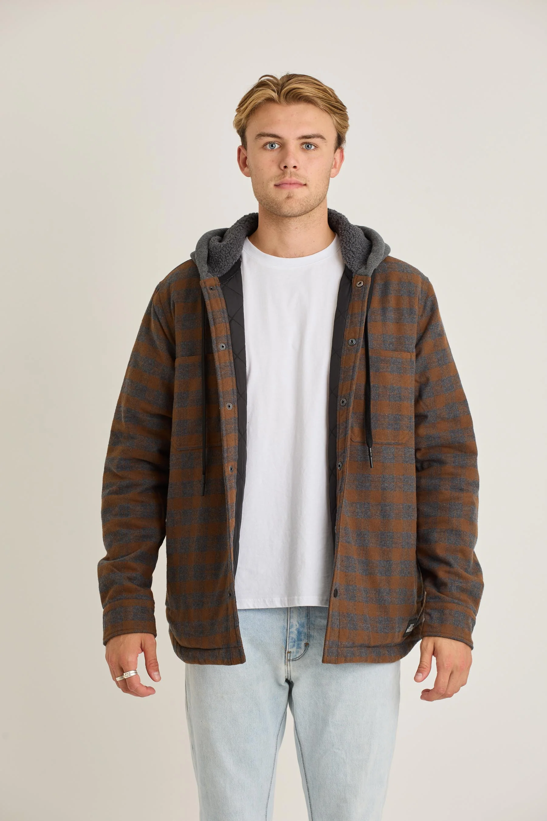 Jetpilot Quilted Sherpa Mens Jacket - Rust - Image 4