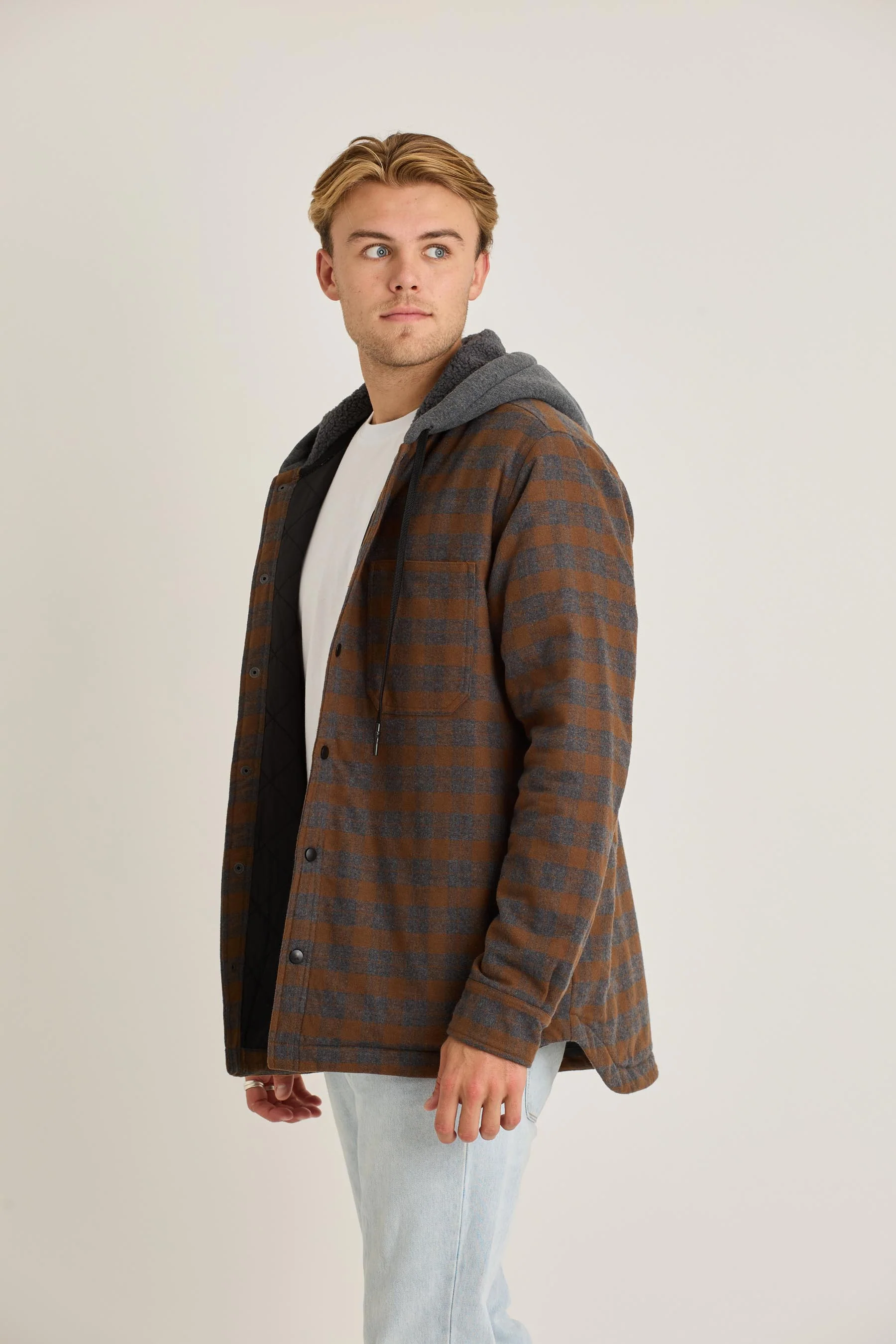 Jetpilot Quilted Sherpa Mens Jacket - Rust - Image 5