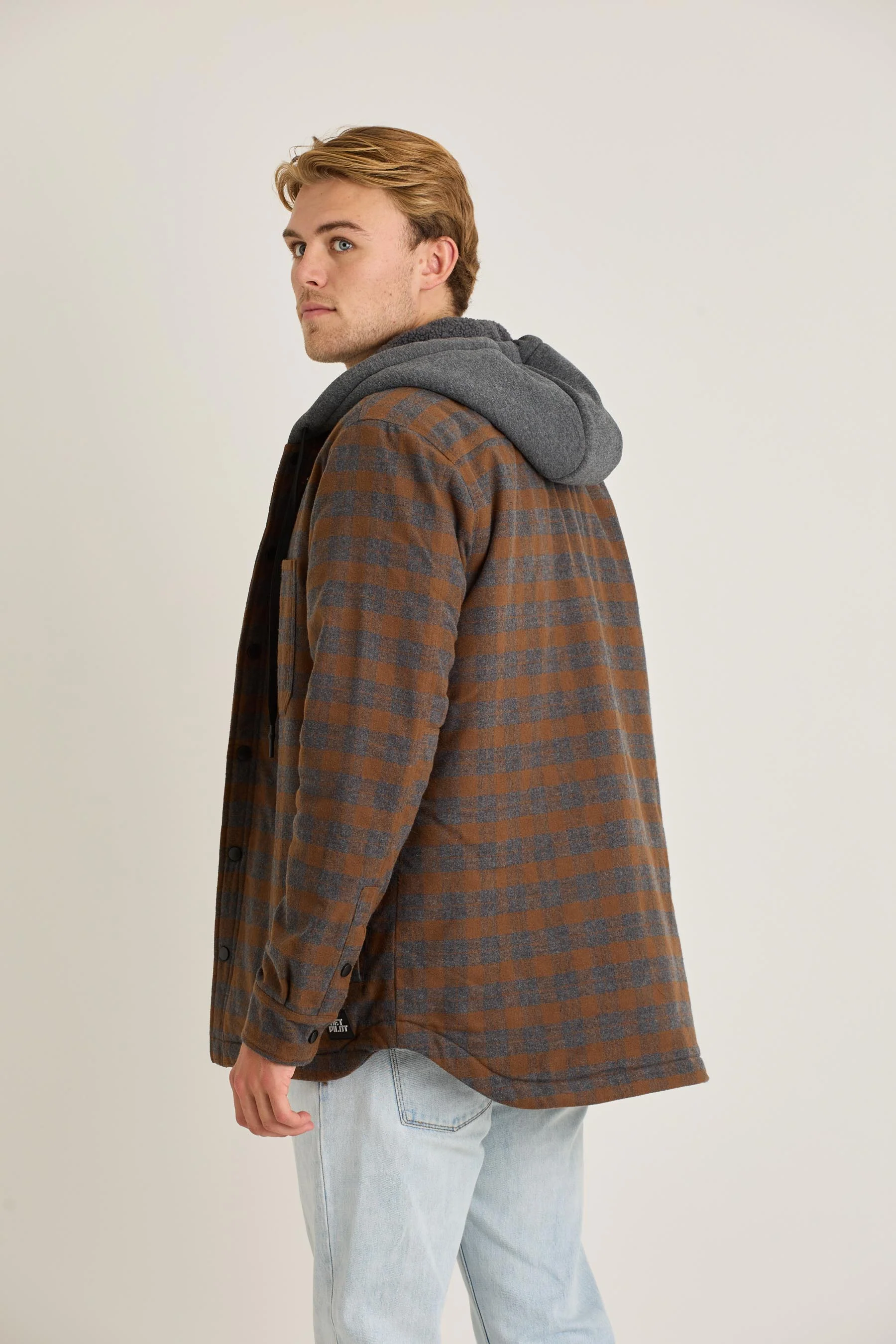 Jetpilot Quilted Sherpa Mens Jacket - Rust - Image 6