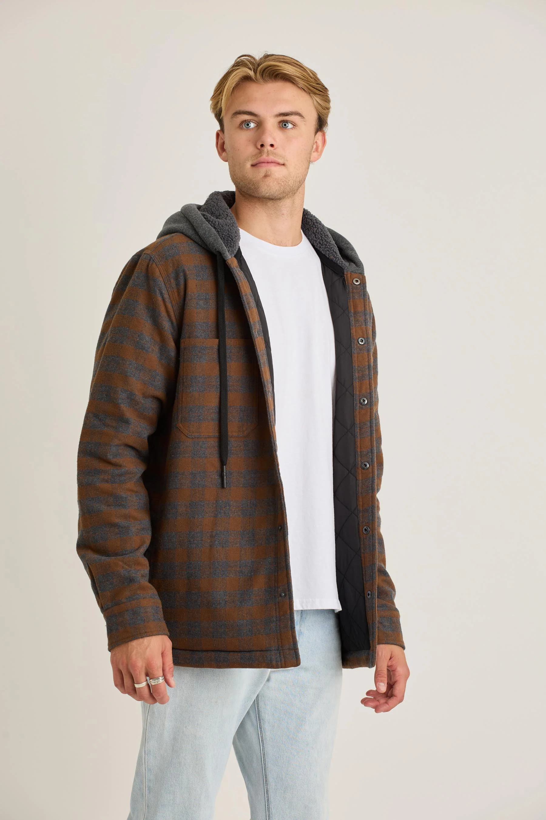 Jetpilot Quilted Sherpa Mens Jacket - Rust - Image 8