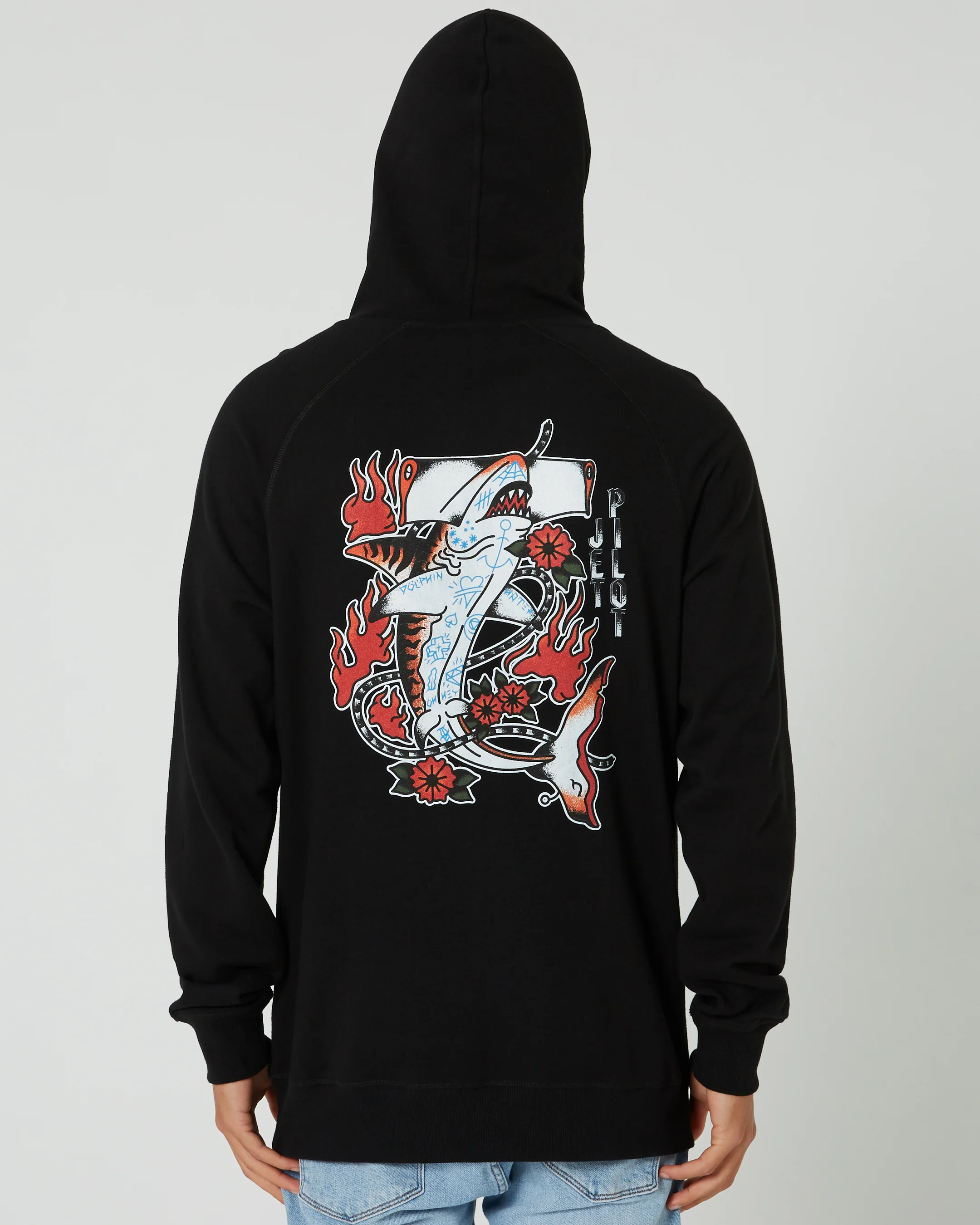 Jetpilot Shark Flash Mens Pullover Hoodie - Black - Image 7